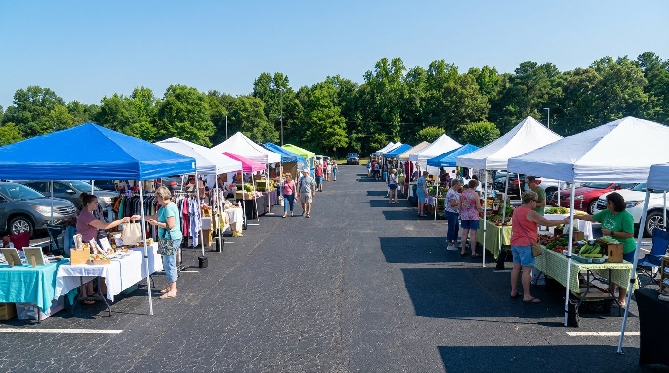 a parking lot with a pop up tent event o ngoxbnkzrdydy x8vjvyvg ma8rhejrtlaj1mjs rushq sd